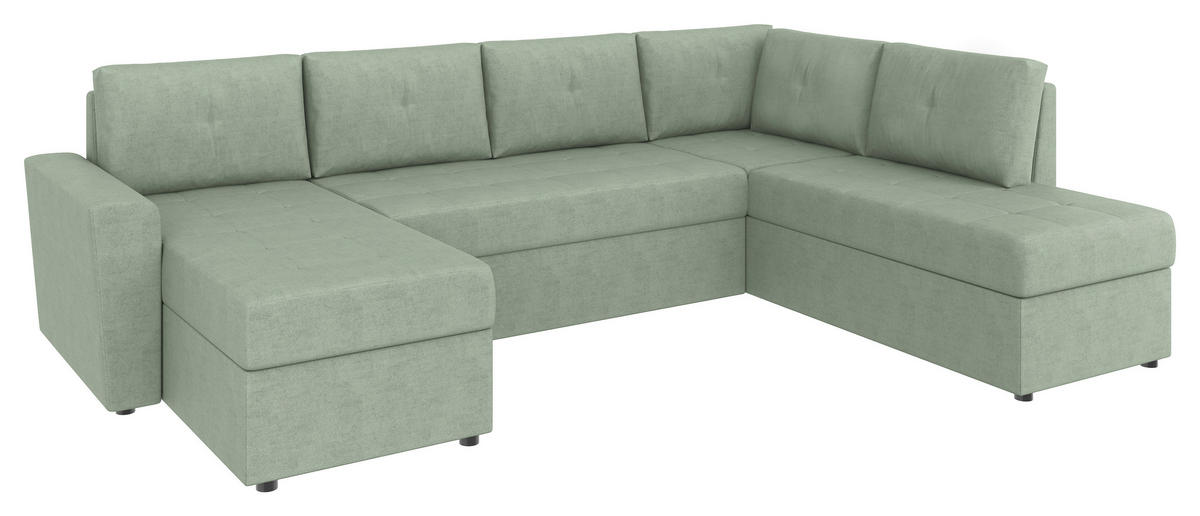 WOHNLANDSCHAFT TERMOLI in Jacquard Mintgrün  - Schwarz/Mintgrün, Design, Kunststoff/Textil (155/297/212cm) - MID.YOU