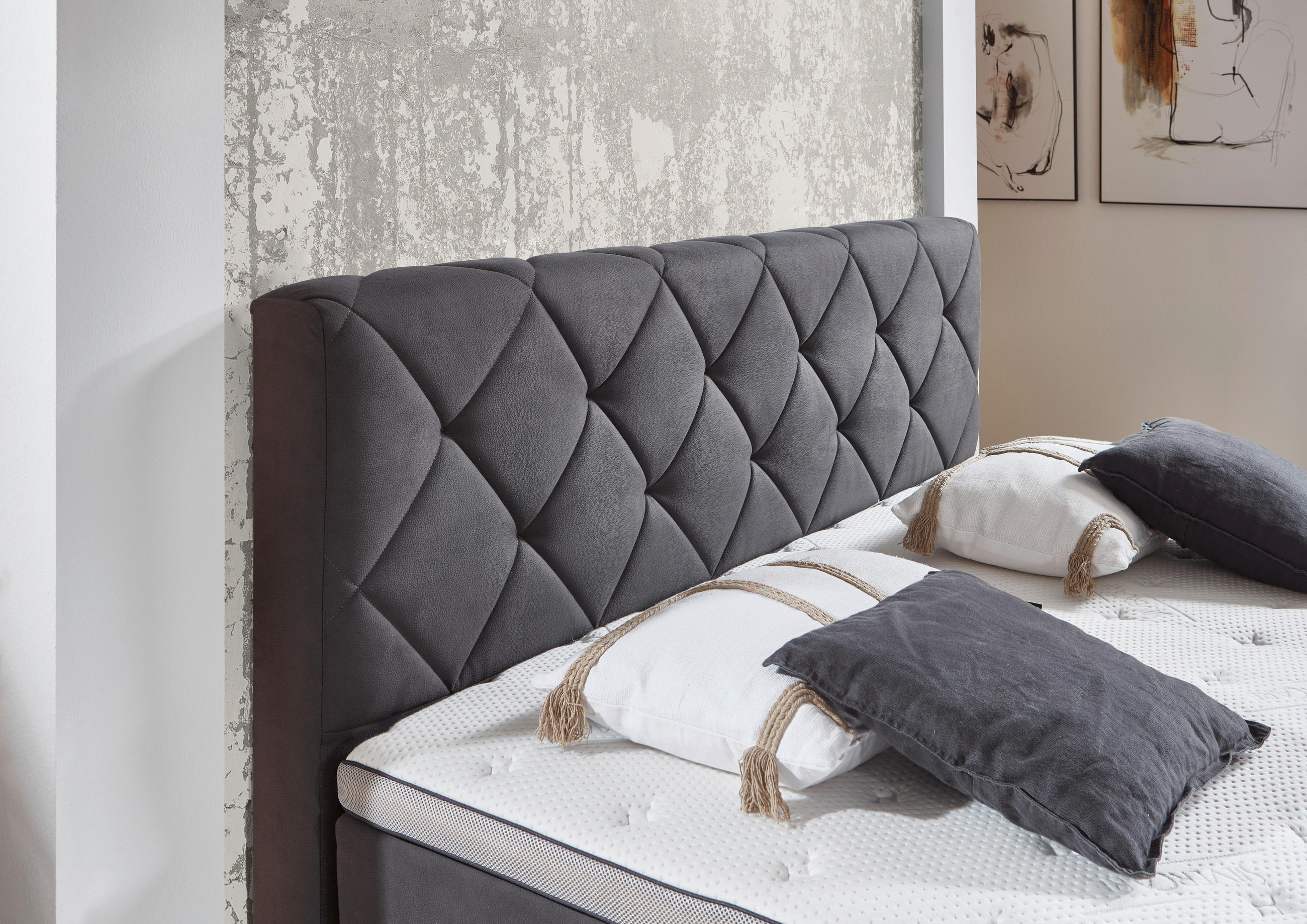 Thumbnail - Carryhome Boxspringbett, Anthrazit, Textil, H2 + H3, 7-Zonen, Höhe ca. 18 cm, 180x200 cm, Oeko-Tex® Standard 100, gepols...