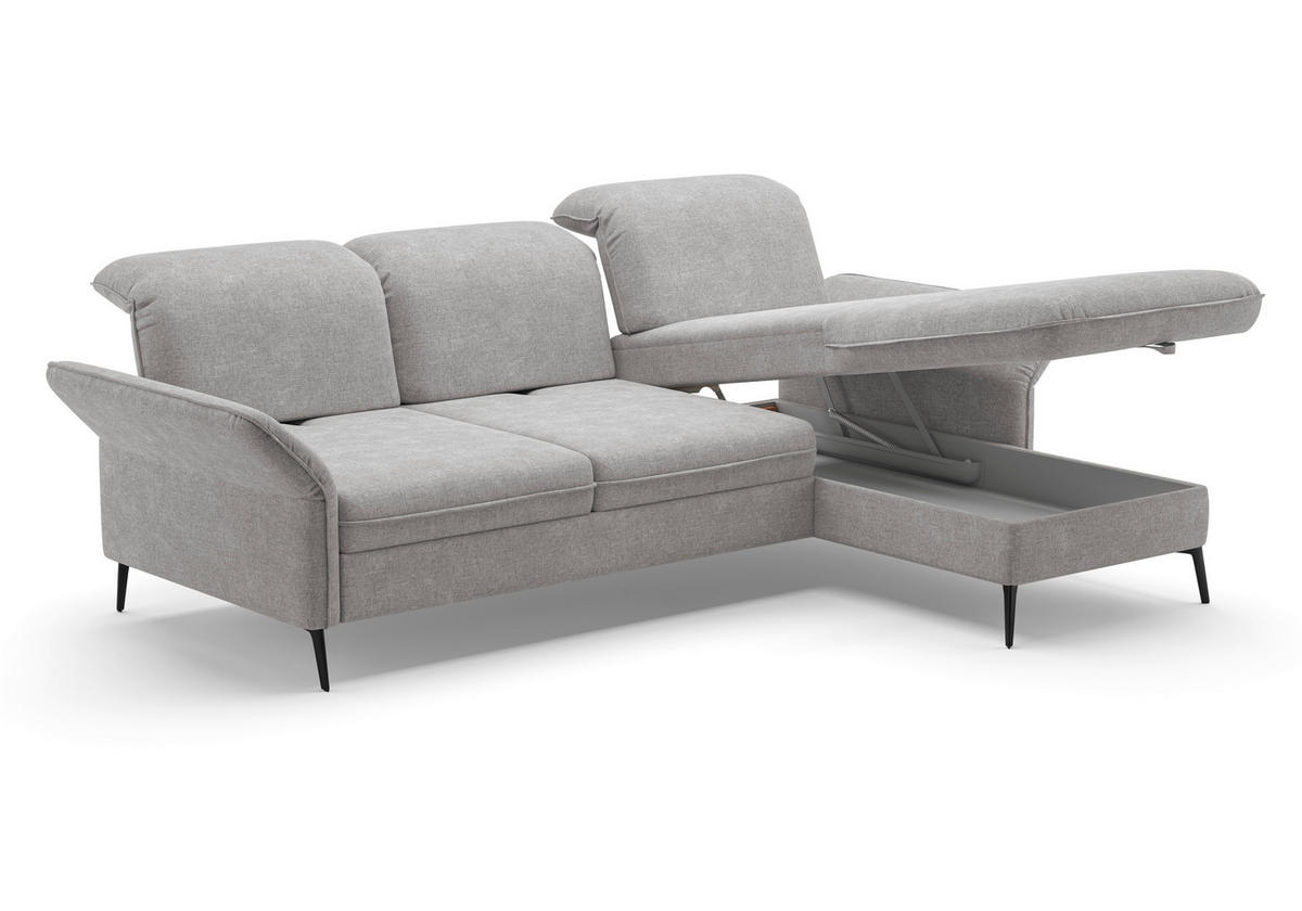 ECKSOFA in Flachgewebe Hellgrau  - Hellgrau/Schwarz, Konventionell, Textil/Metall (264/198cm) - Sit & More