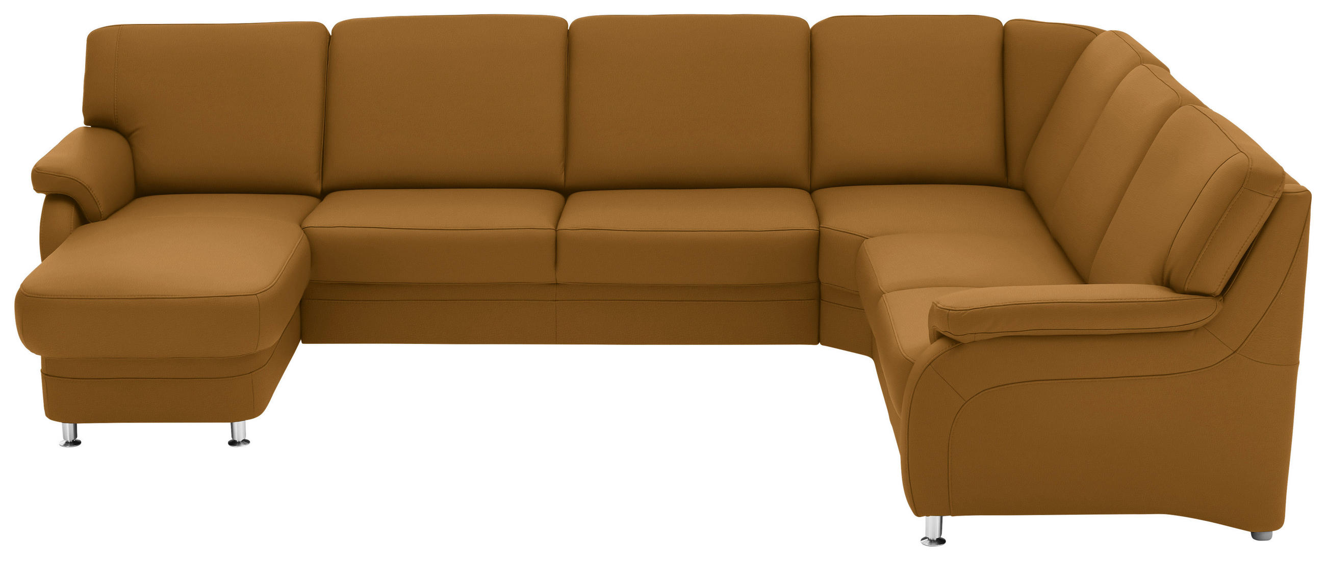 WOHNLANDSCHAFT Echtleder Senfgelb  - Senfgelb/Alufarben, Konventionell, Leder/Metall (165/329/239cm) - Beldomo Premium