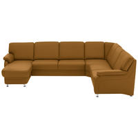 WOHNLANDSCHAFT Echtleder Senfgelb  - Senfgelb/Alufarben, Konventionell, Leder/Metall (165/329/239cm) - Beldomo Premium