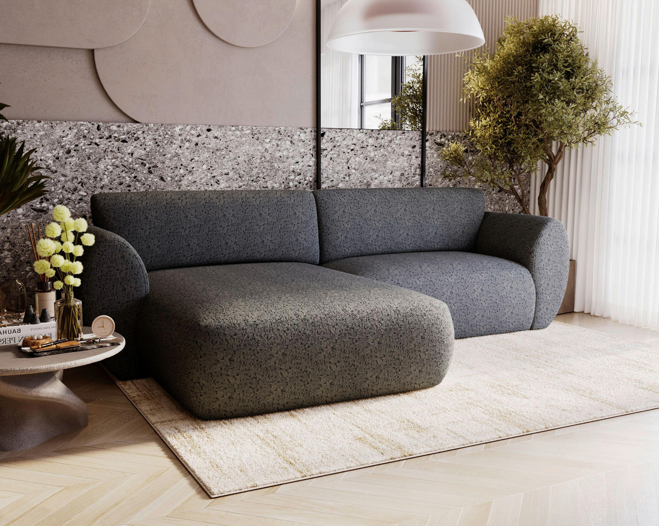 ECKSOFA SOLIS in Chenille Grau  170/288 cm  - Schwarz/Grau, Design, Kunststoff/Textil (170/288cm) - Livetastic