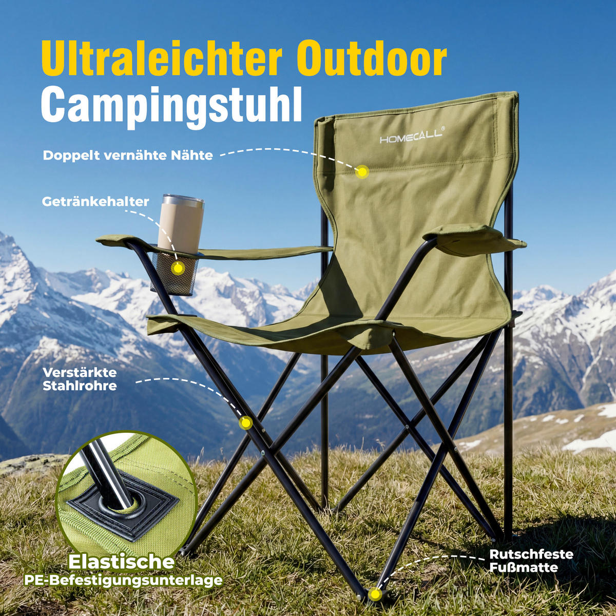 CAMPINGGARNITUR - Olivgrün, Basics, Textil/Metall (43/79/43cm) - Modante