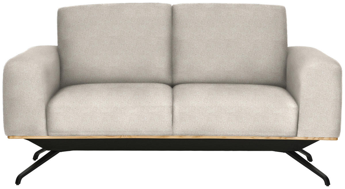 2-SITZER-SOFA in Struktur Creme  - Creme/Schwarz, Design, Holz/Textil (166/85-104/95cm) - Novel