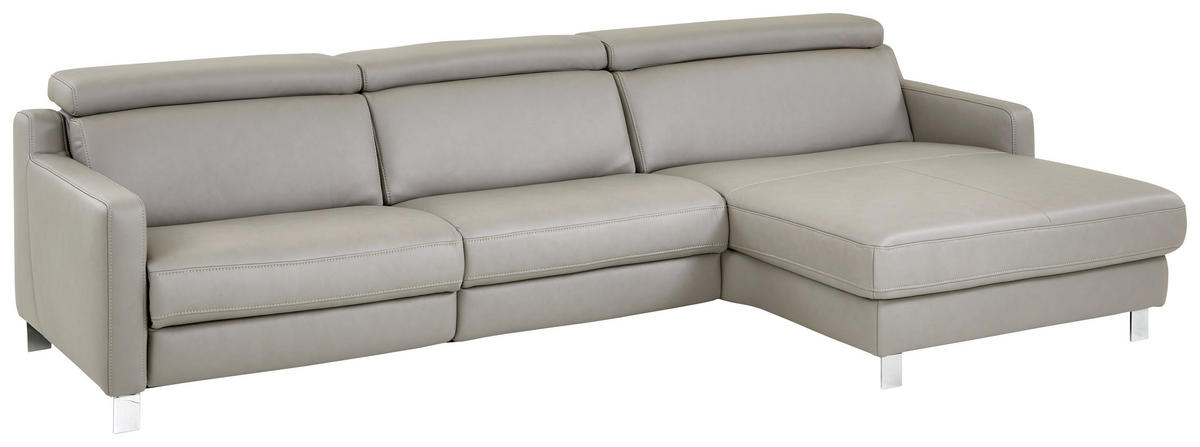 ECKSOFA in Echtleder Grau  - Chromfarben/Grau, Design, Leder/Metall (271/176cm) - Valdera