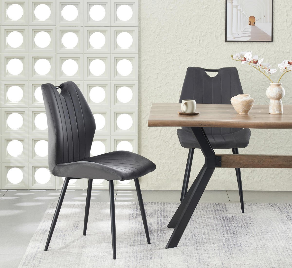 STUHL-SET 2 Stück  in Webstoff  - Anthrazit/Schwarz, MODERN, Textil/Metall (52/75/58cm) - MID.YOU