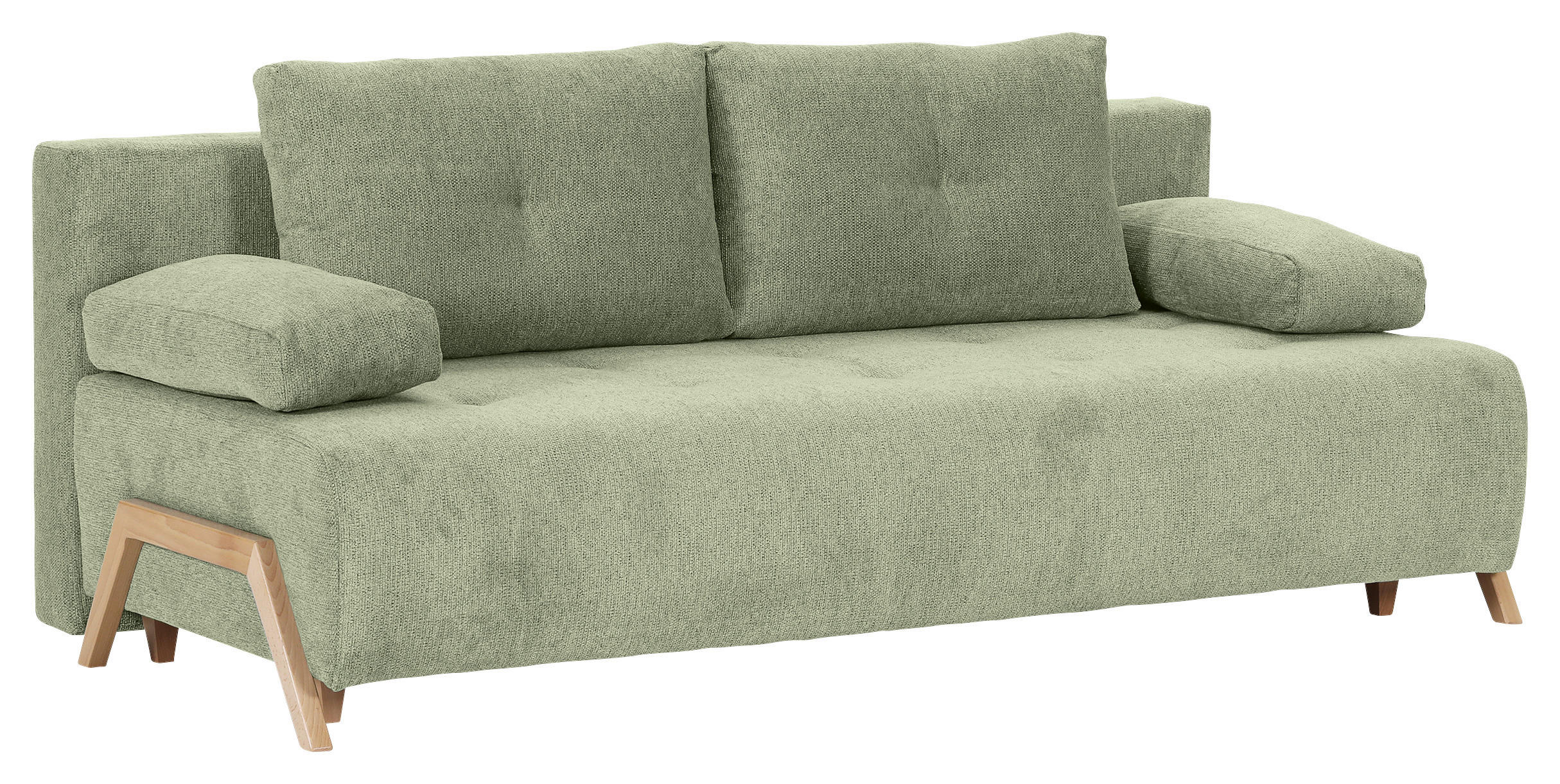 SCHLAFSOFA  mit Liegefunktion, Rücken echt Flachgewebe Hellgrün  - Buchefarben/Hellgrün, KONVENTIONELL, Holz/Textil (204/75/100cm) - Carryhome