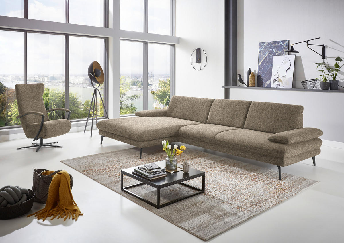 ECKSOFA in Chenille Braun, Grün  - Schwarz/Braun, Design, Textil/Metall (180/310cm) - Dieter Knoll