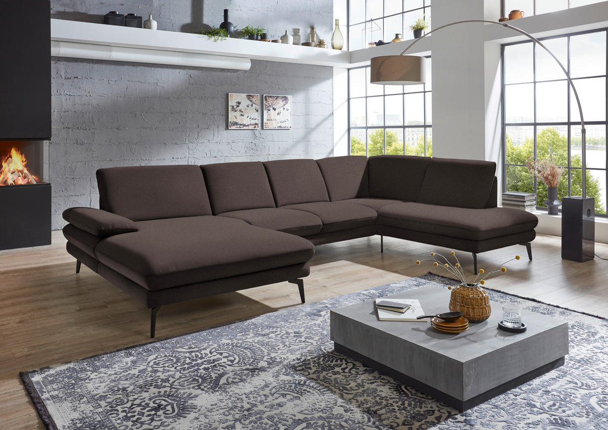 WOHNLANDSCHAFT in Webstoff Dunkelbraun  - Dunkelbraun/Schwarz, Design, Textil/Metall (180/344/208cm) - Dieter Knoll