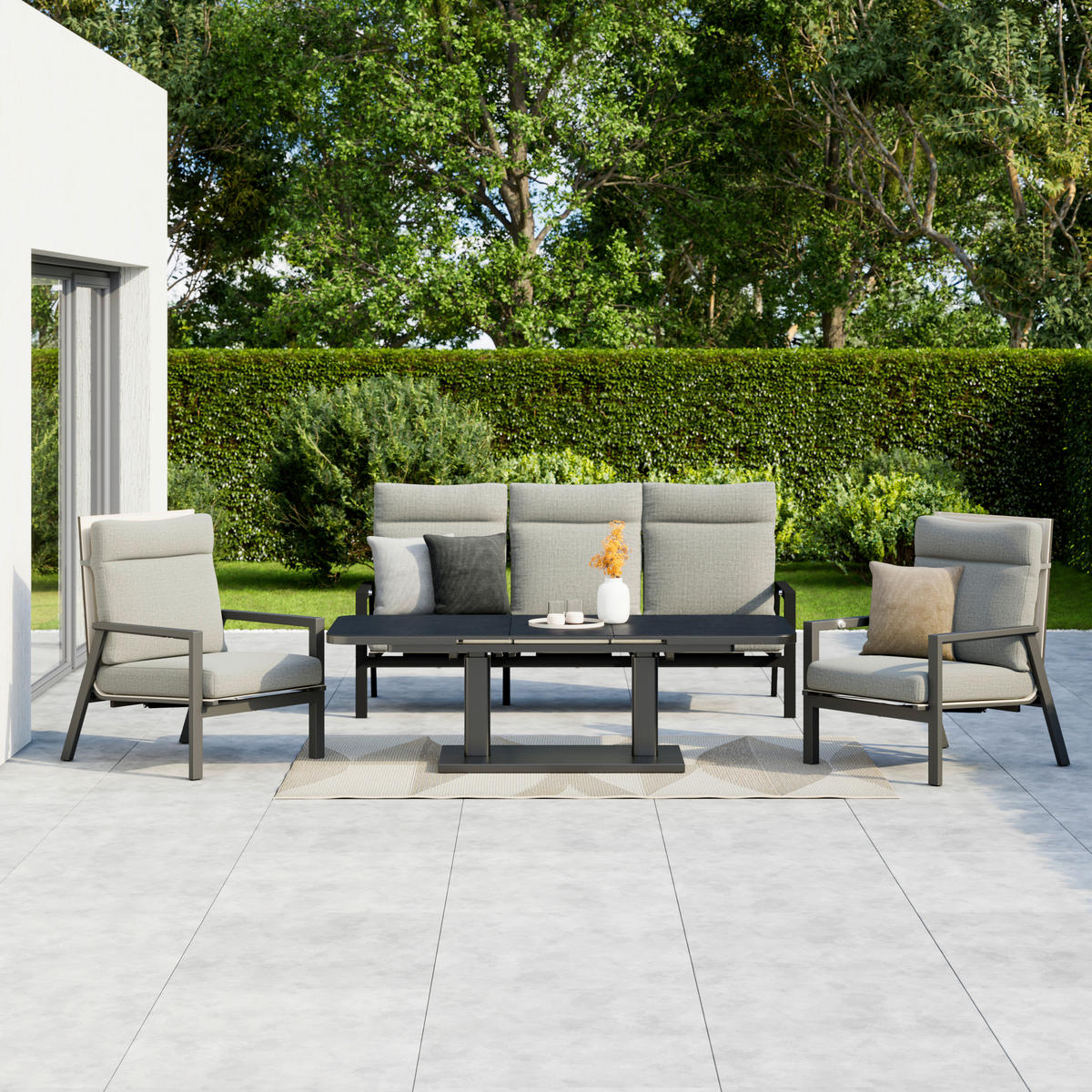 LOUNGETISCH 141/80/50-70 cm Metall, Glas  - Anthrazit/Hellgrau, Design, Glas/Metall (141/80/50-70cm) - Amatio