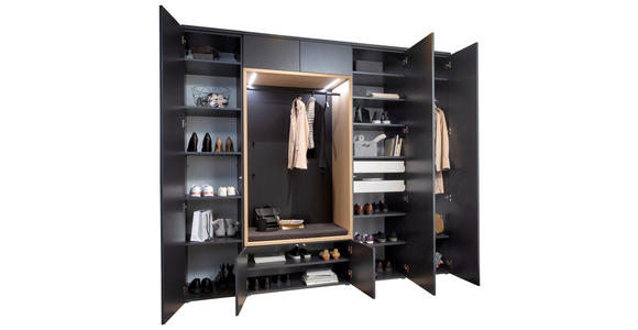 GARDEROBE 7-teilig in 260/233/59 cm - Eichefarben/Anthrazit, Design, Holzwerkstoff/Textil (260/233/59cm) - Moderano