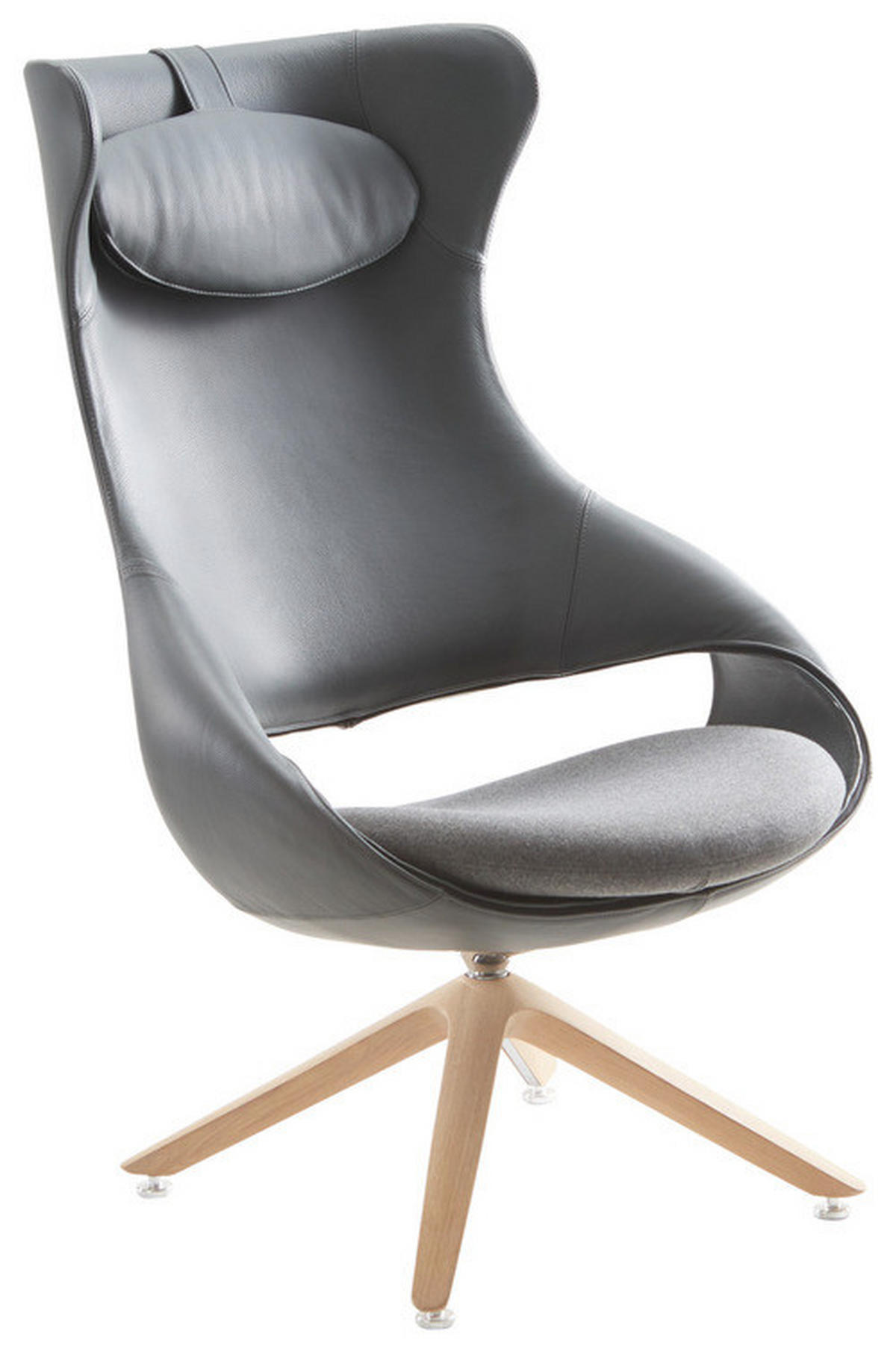 OHRENSESSEL in Kombination Echtleder/Stoff Anthrazit, Grau  - Eichefarben/Anthrazit, Konventionell, Leder/Holz (78/123/83cm) - Voglauer