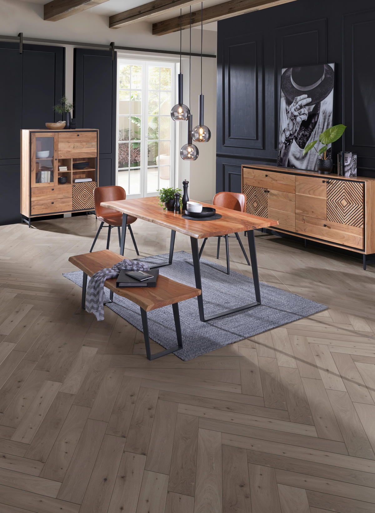 ESSTISCH in Holz, Metall 175/90/76 cm   - Schwarz/Akaziefarben, KONVENTIONELL, Holz/Metall (175/90/76cm) - Ambia Home