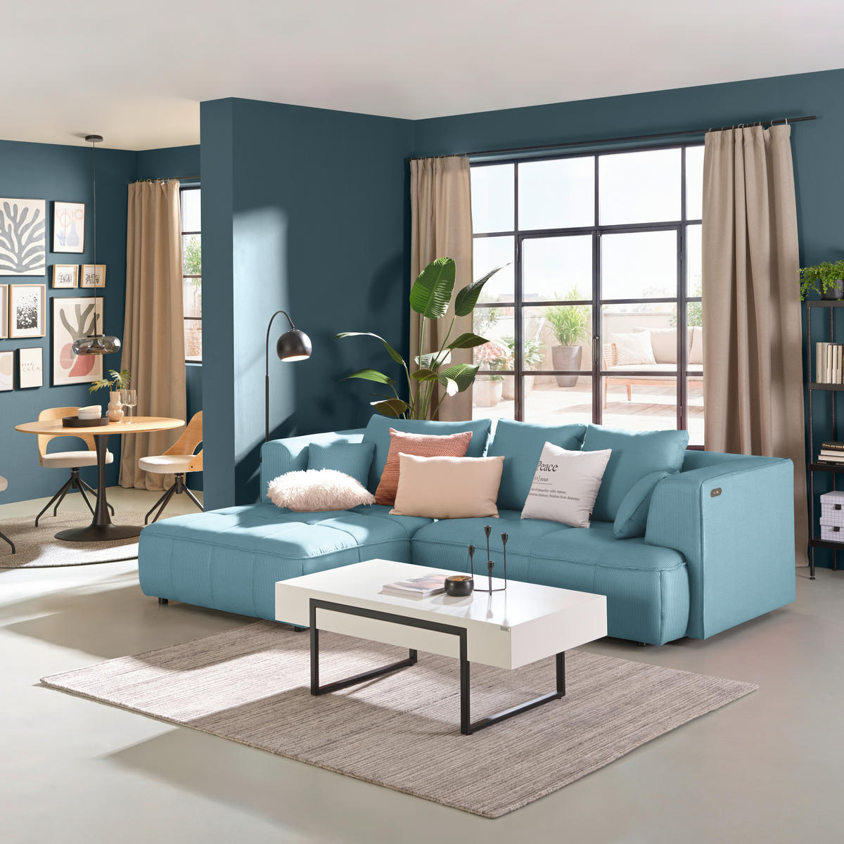 ECKSOFA  in Feincord Hellblau  188/288 cm  - Schwarz/Hellblau, Design, Kunststoff/Textil (188/288cm) - Welnova