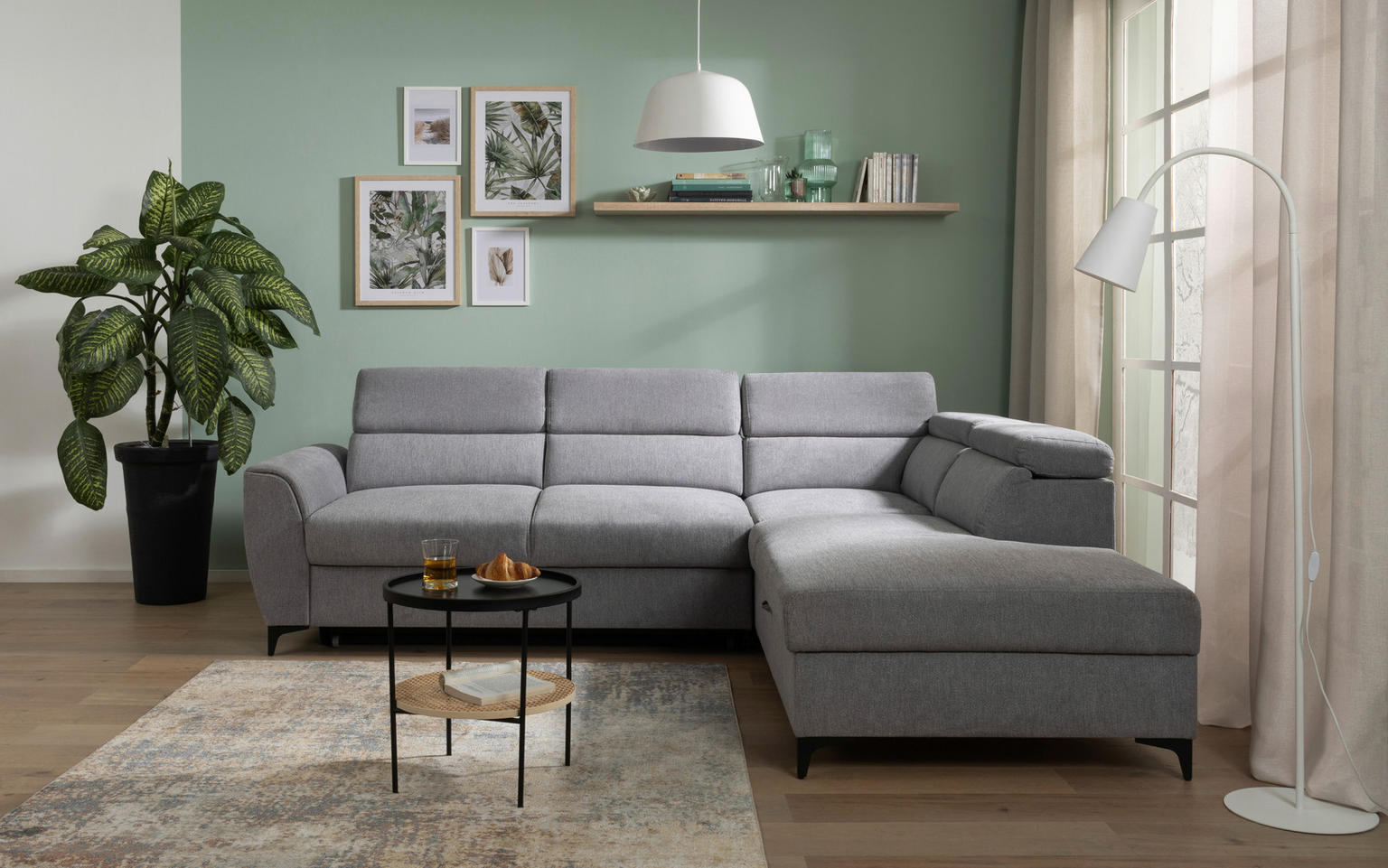 ECKSOFA Grau Velours - Einrichtungsbeispiel