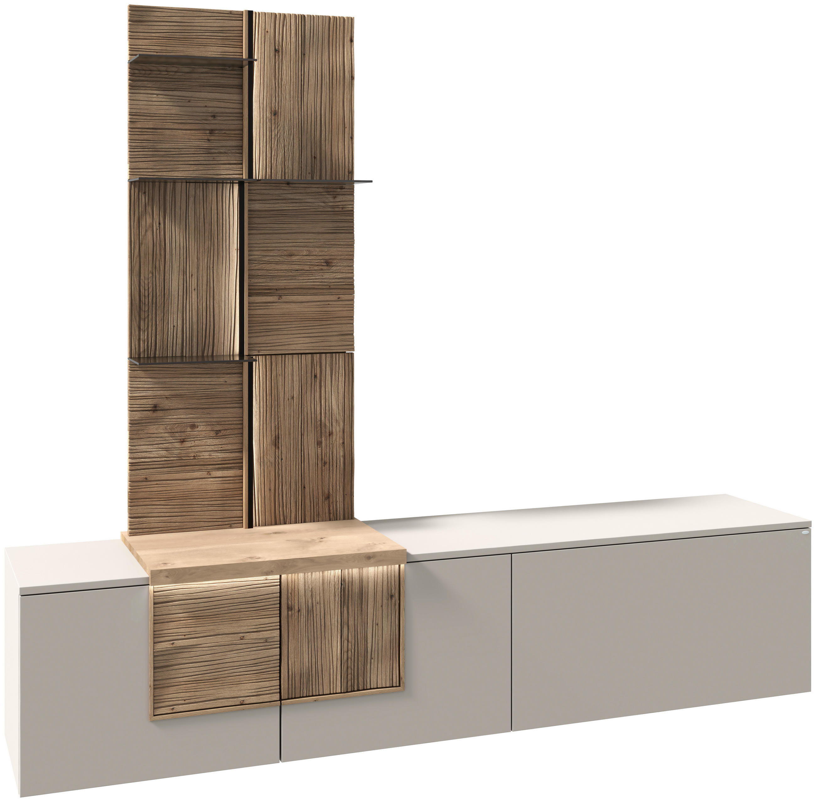 WOHNWAND  in Taupe, Wildeiche 224/198/44,9 cm  - Taupe/Wildeiche, Design, Glas/Holz (224/198/44,9cm) - Voglauer