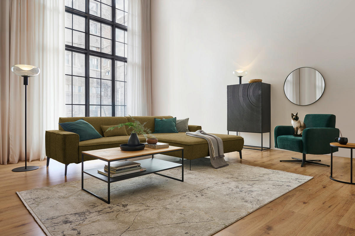 ECKSOFA in Flachgewebe Khaki  285/190 cm  - Khaki/Schwarz, Design, Textil/Metall (285/190cm) - Johann Jakob