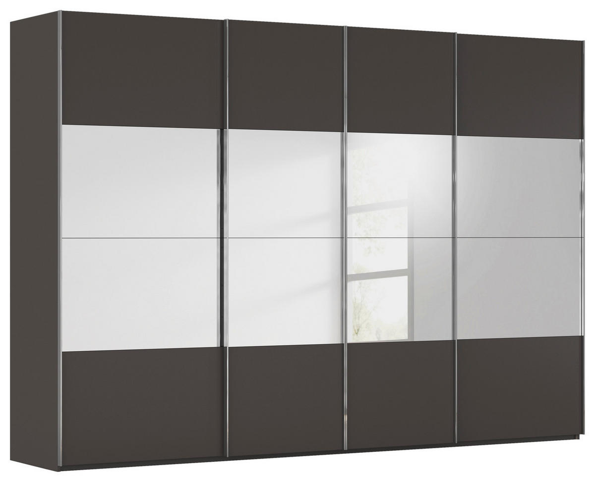 SCHWEBETÜRENSCHRANK  in Graphitfarben  - Chromfarben/Graphitfarben, Design, Glas/Holzwerkstoff (316/235/68cm) - Novel