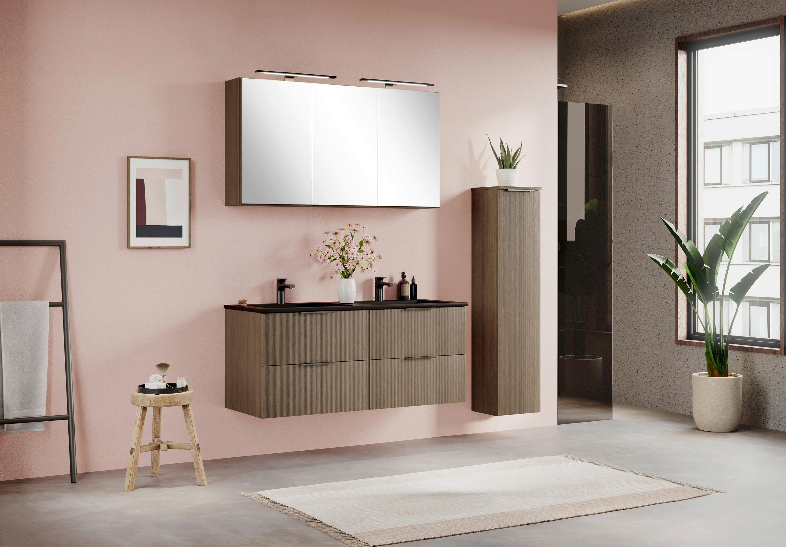 BADEZIMMER 3-teilig  in 120 cm  - Dunkelbraun/Schwarz, Natur, Glas/Holzwerkstoff (120cm) - Held