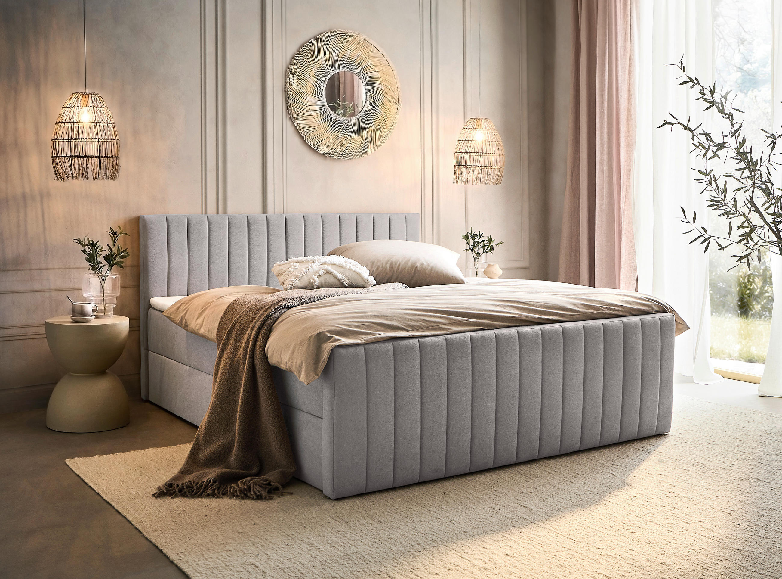 Pat Tip Boxspring, 160/200 cm, gri deschis