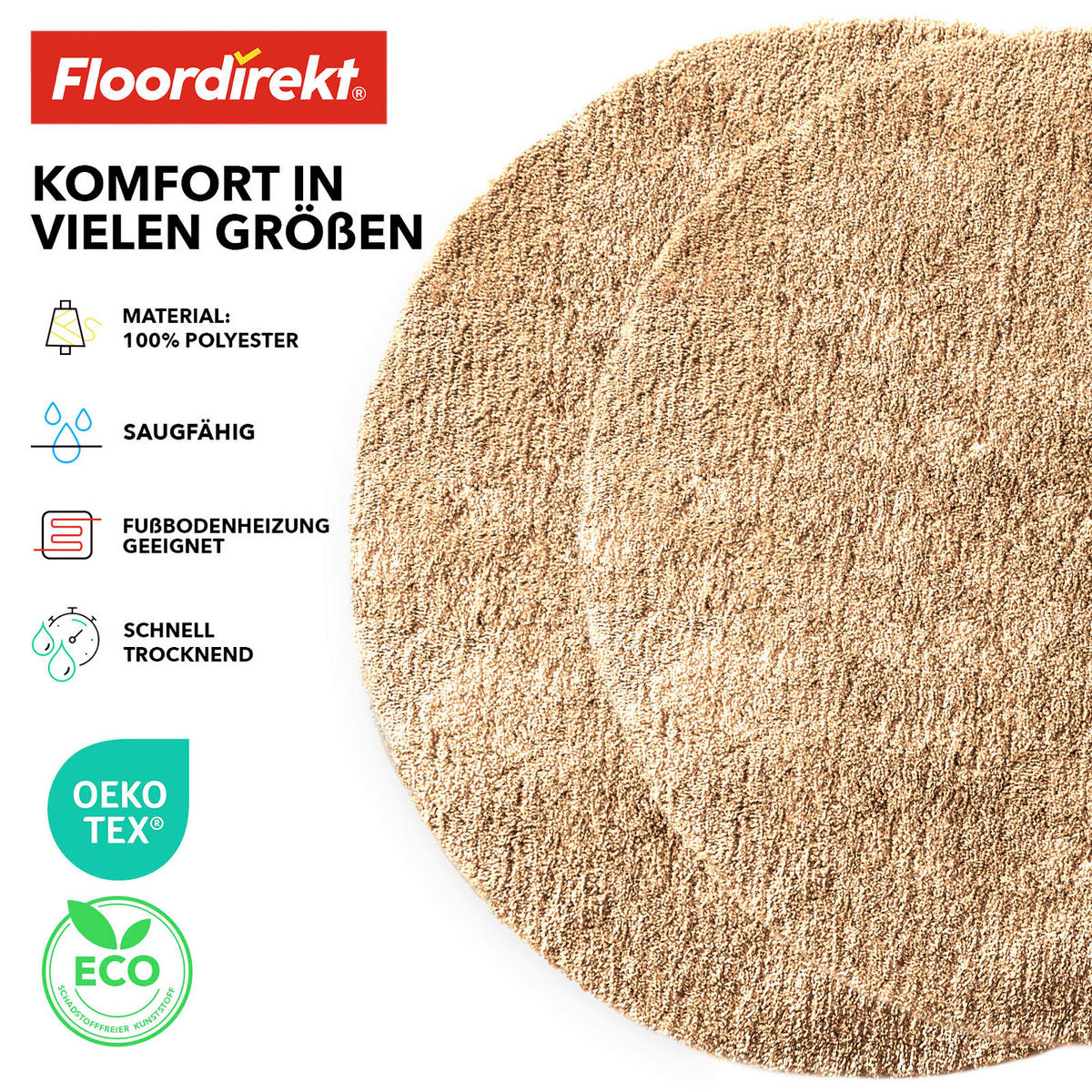 BADEMATTE SKY Beige 95 cm  - Beige, Basics, Kunststoff/Textil (95cm) - Floordirekt