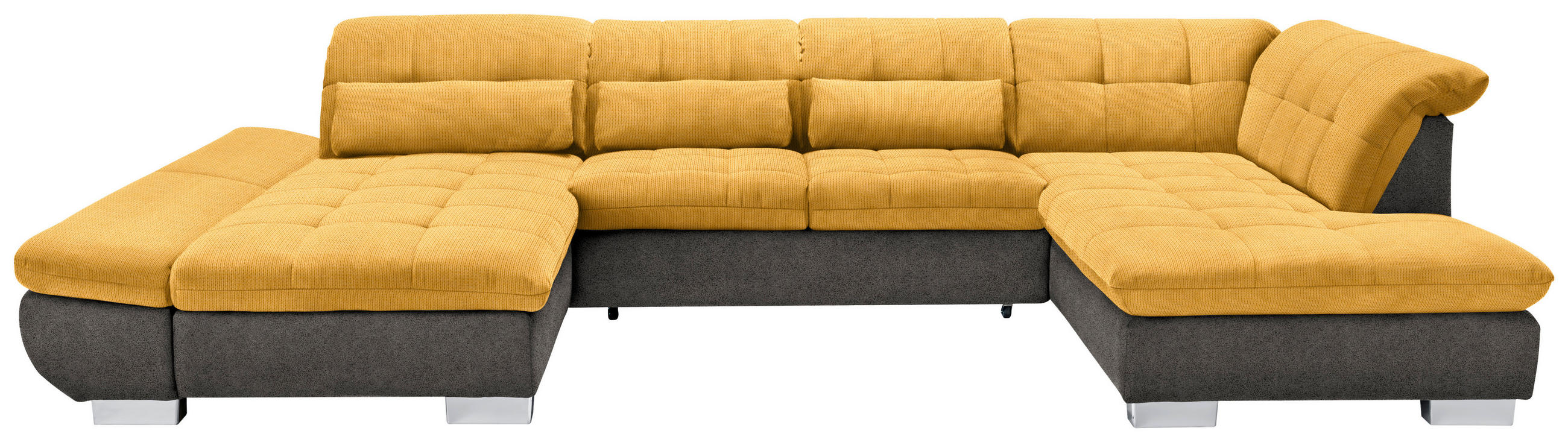 WOHNLANDSCHAFT in Mikrofaser Grau, Dunkelgelb  - Chromfarben/Dunkelgelb, Design, Kunststoff/Textil (204/350/211cm) - Xora