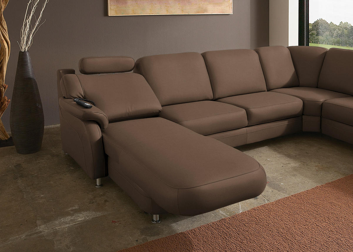 WOHNLANDSCHAFT Echtleder Graubraun  - Graubraun/Alufarben, Konventionell, Leder/Metall (165/329/239cm) - Beldomo Premium