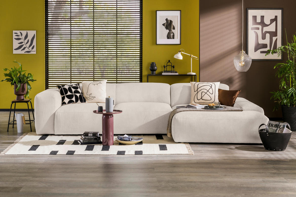ECKSOFA HANNAH Creme Cord  - Creme/Schwarz, Design, Kunststoff/Textil (343/170cm) - MID.YOU