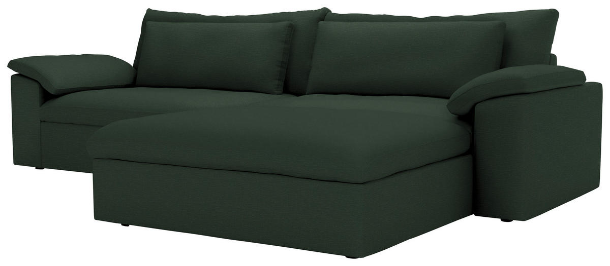 ECKSOFA  Chenille Dunkelgrün  - Dunkelgrün/Schwarz, Modern, Kunststoff/Textil (306/198cm) - Carryhome