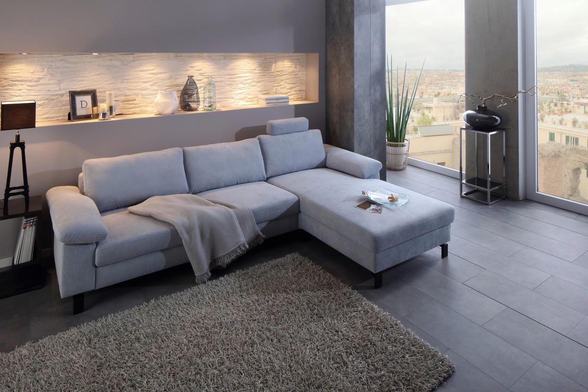 ECKSOFA in Velours Hellblau  - Schwarz/Hellblau, Design, Textil/Metall (288/182cm) - Hom`in
