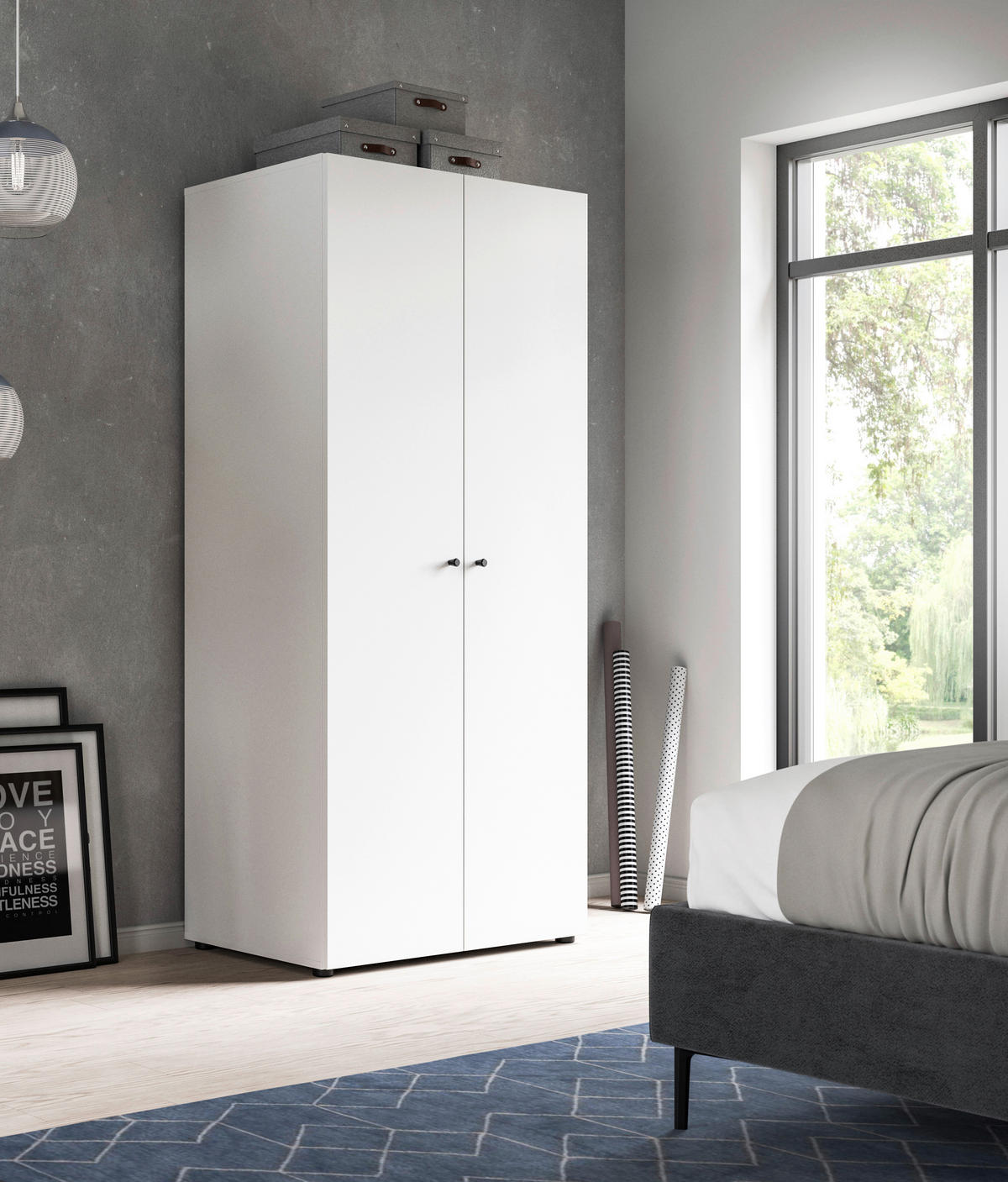 DREHTÜRENSCHRANK 80/176/51 cm,  in Weiß, 2-türig  - Schwarz/Weiß, MODERN, Holzwerkstoff/Kunststoff (80/176/51cm) - MID.YOU