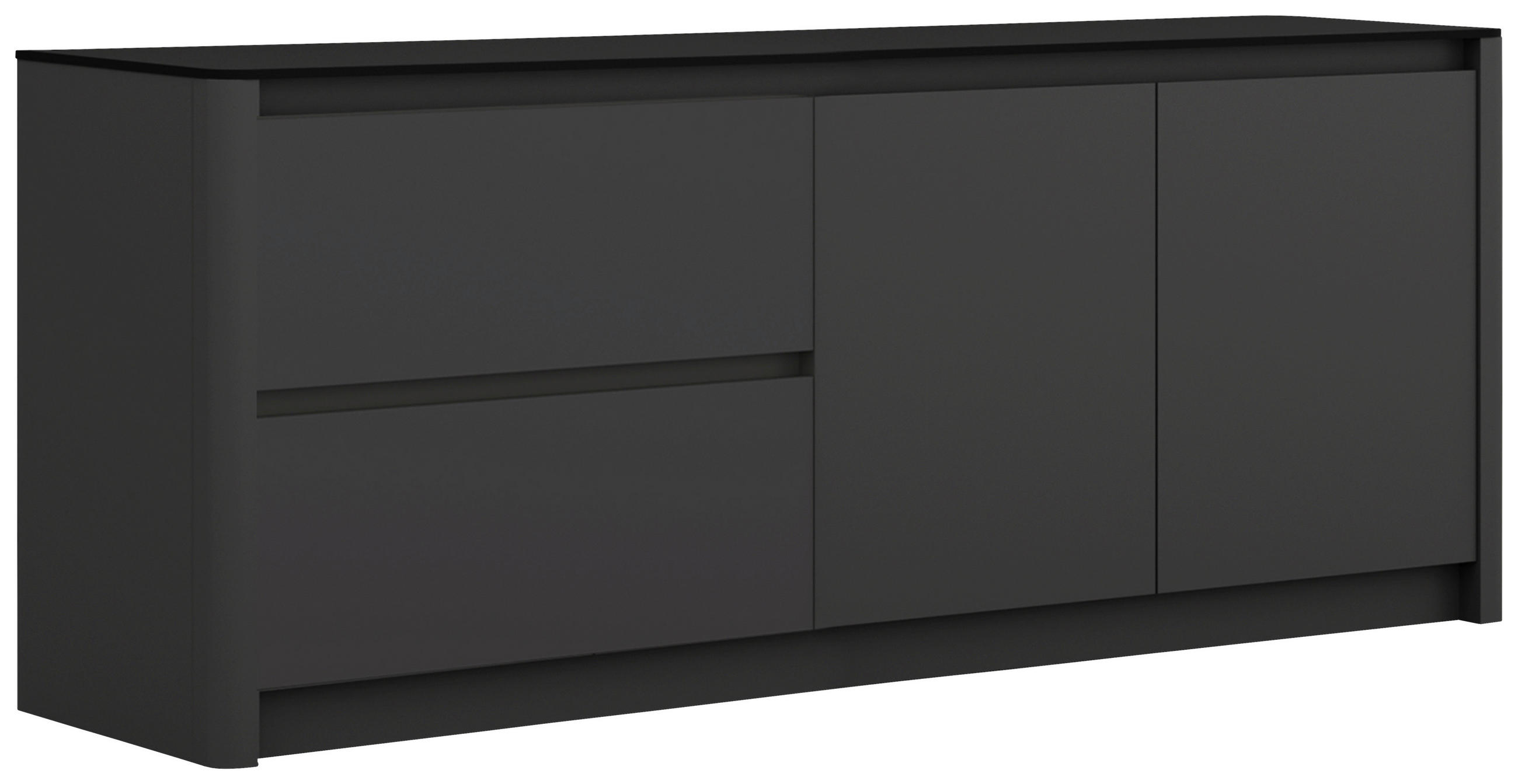 home24 Küchenleerblock Curve Noir Anthrazit, Schwarz 223.2x91.9x60 cm