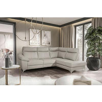 ECKSOFA 242/194 cm  in Lederlook Echtleder Platinfarben Bettkasten, Rücken echt, Relaxfunktion  242/194 cm  - Platinfarben/Chromfarben, Design, Leder/Textil (242/194cm) - Livetastic