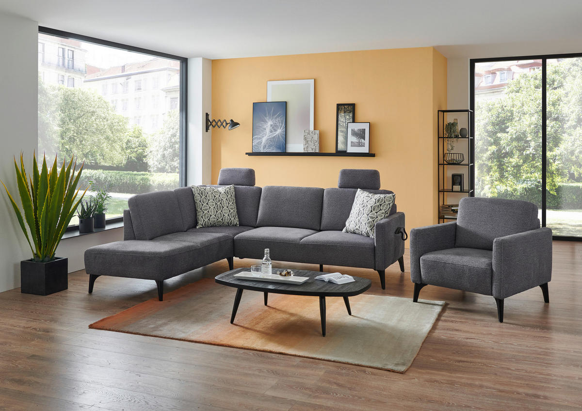 ECKSOFA  in Mikrofaser Grau  218/255 cm  - Schwarz/Grau, Design, Textil/Metall (218/255cm) - Elegando