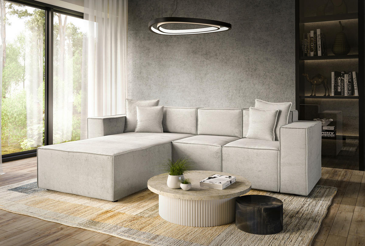 ECKSOFA  Creme Chenille  - Creme/Schwarz, MODERN, Kunststoff/Textil (180/265cm) - Milino