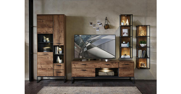 WOHNWAND in Graphitfarben, Eichefarben - Eichefarben/Anthrazit, MODERN, Glas/Holzwerkstoff (320/196/48cm) - Hom`in