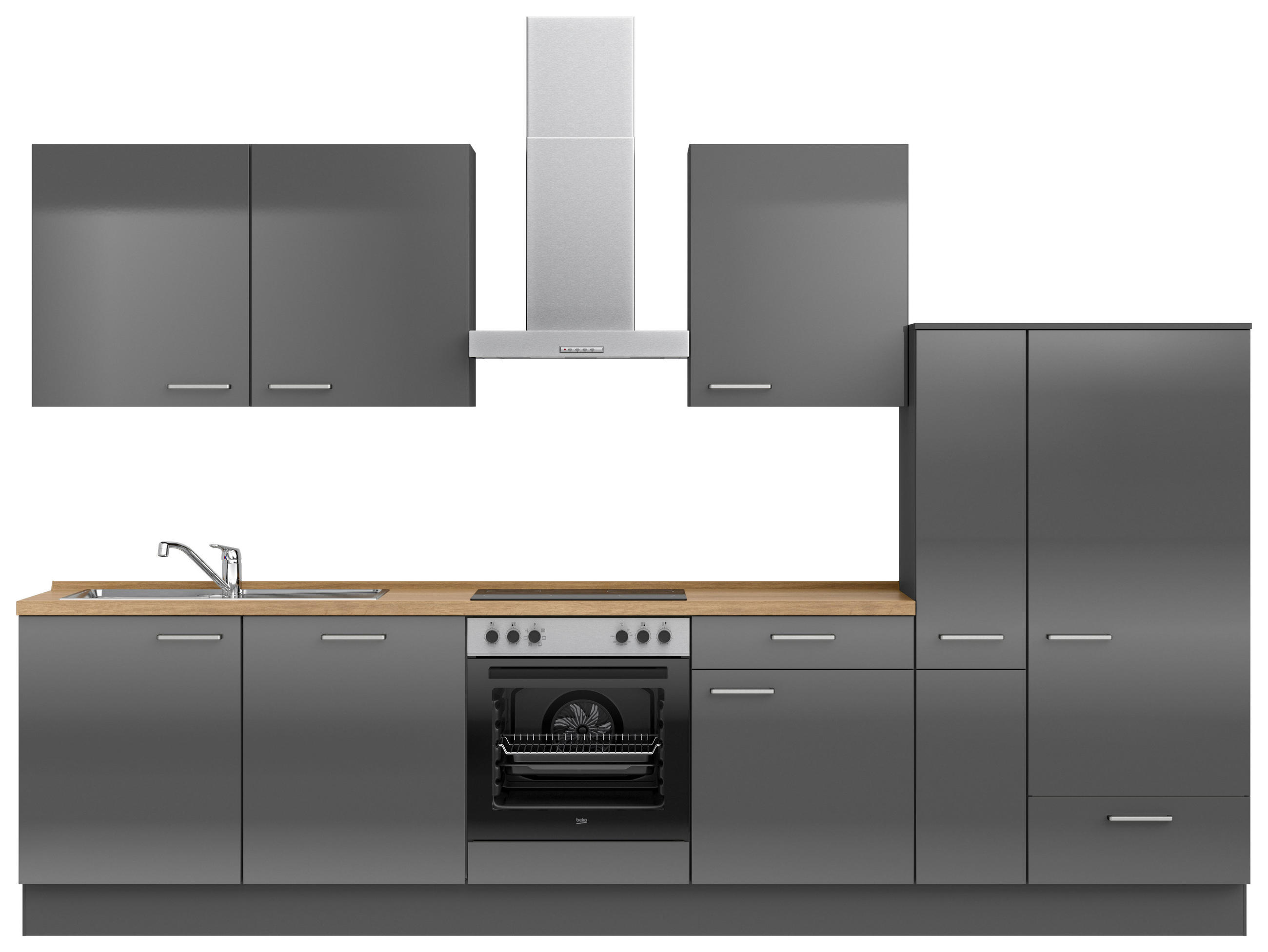KÜCHENLEERBLOCK 330 cm in Eichefarben, Schieferfarben - Schieferfarben/Edelstahlfarben, MODERN, Holzwerkstoff/Metall (330cm) - Nobilia