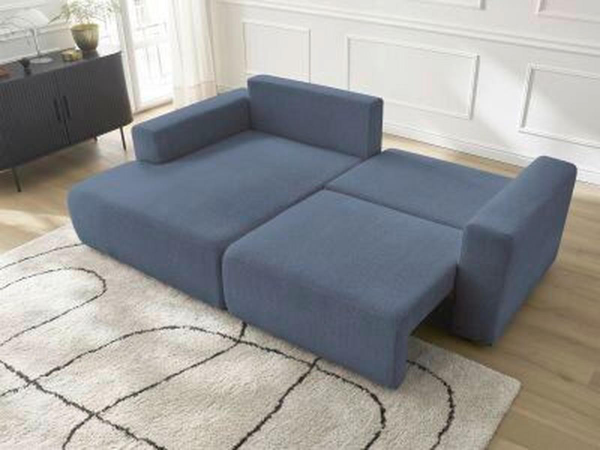 ECKSOFA Ottomane links  ATILLA Blau Flachgewebe  - Blau/Schwarz, MODERN, Kunststoff/Textil (149/244cm)