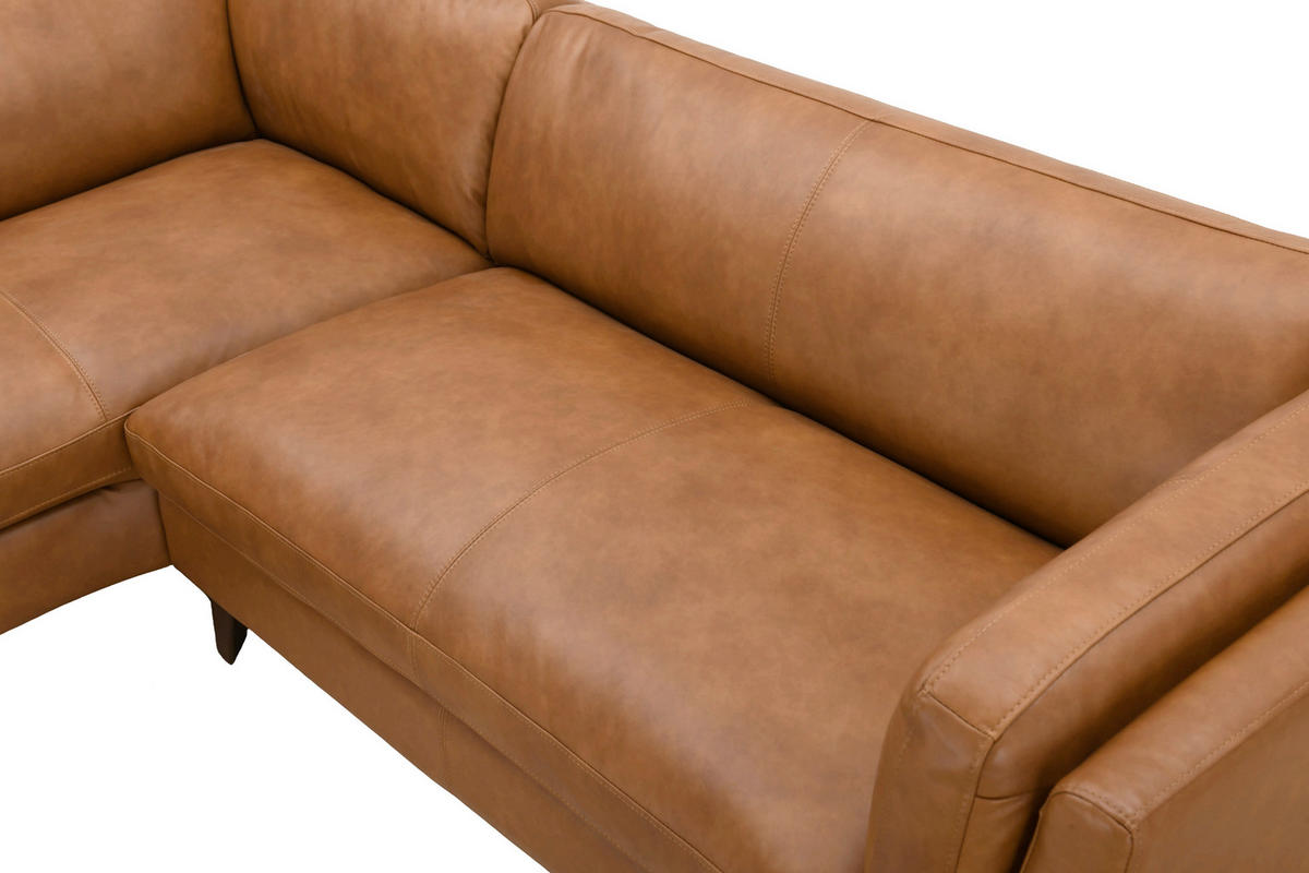 ECKSOFA SERA Cognac Echtleder Lederlook  - Cognac/Dunkelbraun, Design, Leder/Holz (194/235cm) - Livetastic