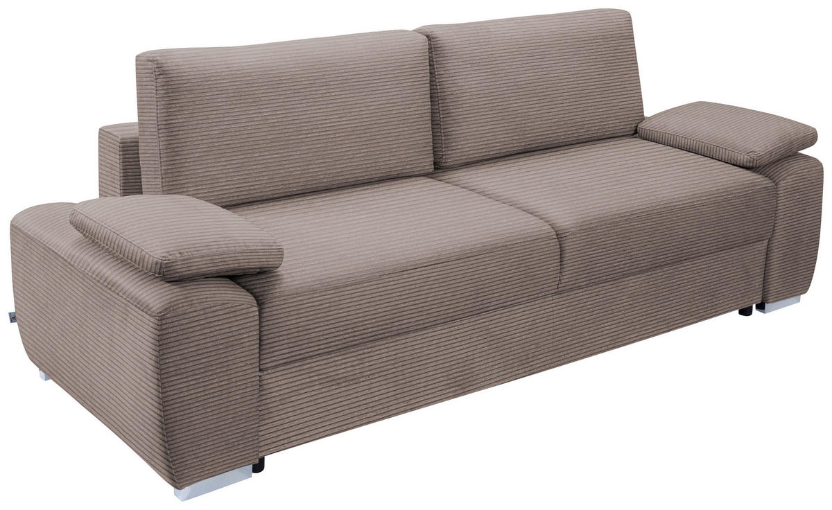 SCHLAFSOFA in Cord Cappuccino  - Chromfarben/Cappuccino, Design, Kunststoff/Textil (258/100/148cm) - Stylife