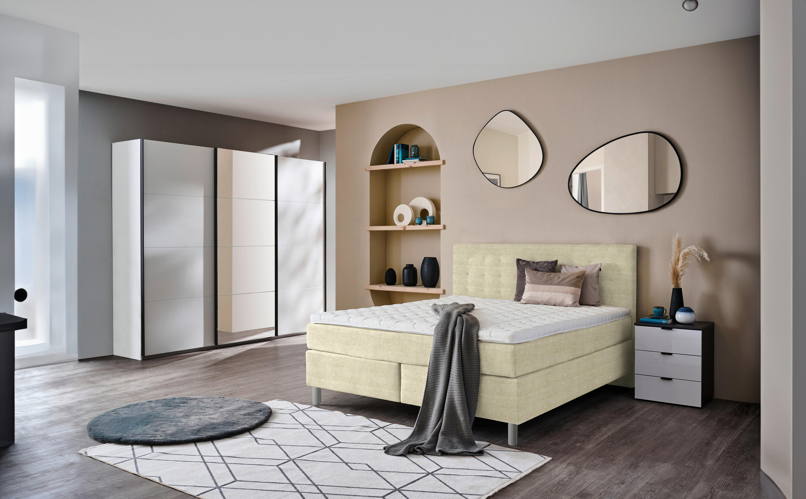 BOXSPRINGBETT 160/200 cm  in Beige  - Chromfarben/Beige, KONVENTIONELL, Kunststoff/Textil (160/200cm) - Voleo