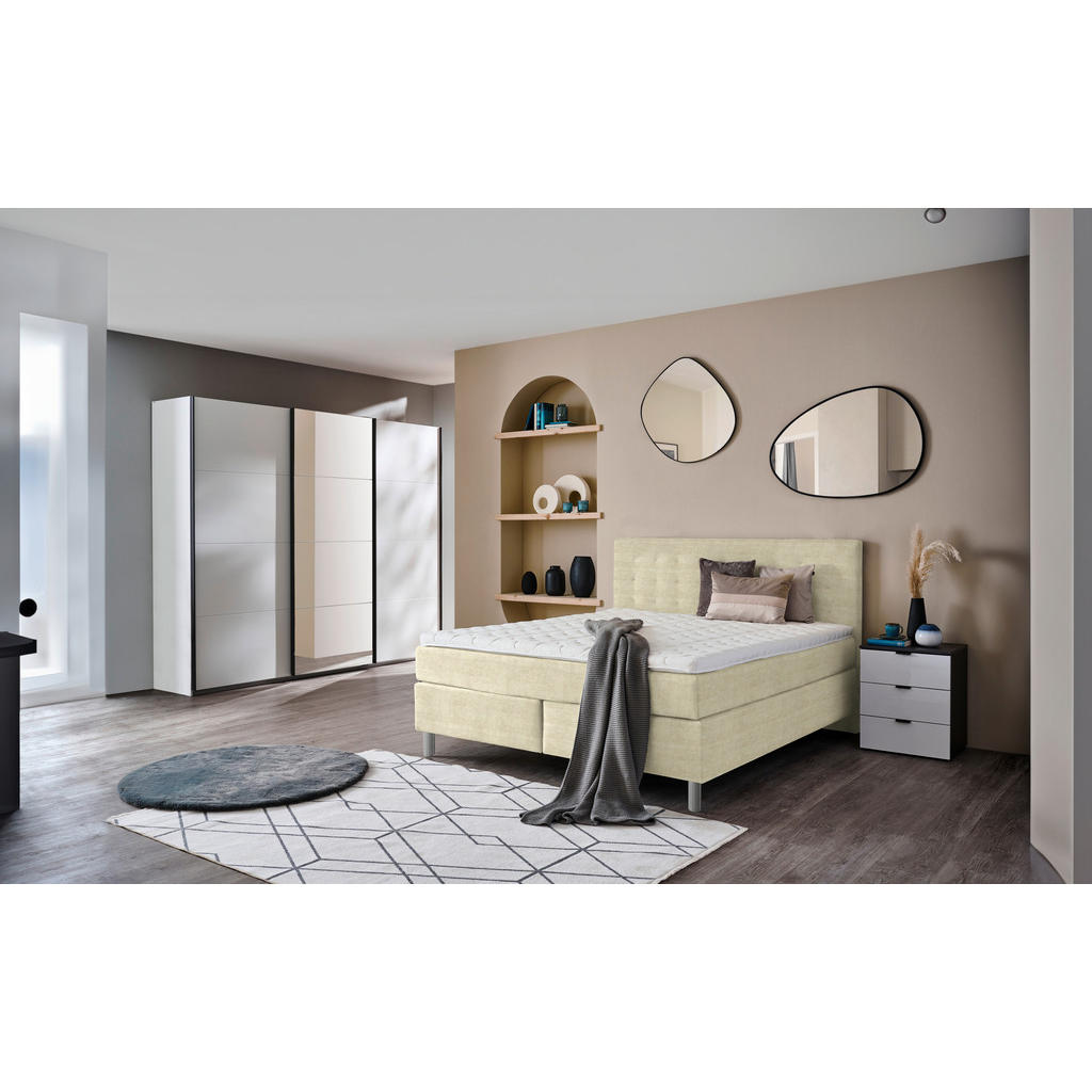 Thumbnail - Voleo Boxspringbett, Beige, Textil, H3, Höhe ca. 19 cm, 200x200 cm, Über- und Sondergrößen erhältlich, gepolstertes Kopf...