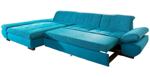 ECKSOFA in Mikrofaser Türkis  - Türkis/Schwarz, Design, Textil/Metall (204/341cm) - Xora