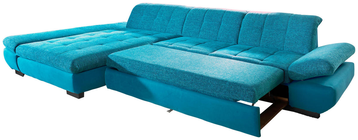 ECKSOFA Türkis Mikrofaser  - Türkis/Schwarz, Design, Textil/Metall (204/341cm) - Xora