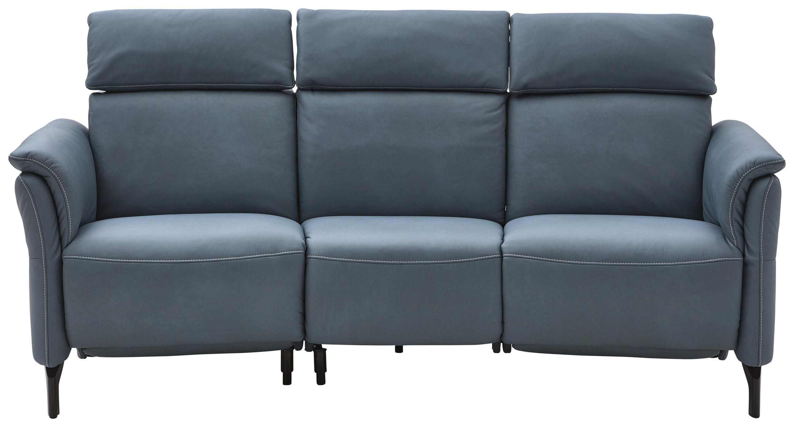 TRAPEZSOFA Echtleder Graublau  - Graublau/Schwarz, KONVENTIONELL, Leder/Metall (221/103/95cm) - Dieter Knoll