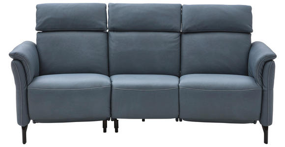 TRAPEZSOFA Echtleder Graublau  - Graublau/Schwarz, KONVENTIONELL, Leder/Metall (221/103/95cm) - Dieter Knoll