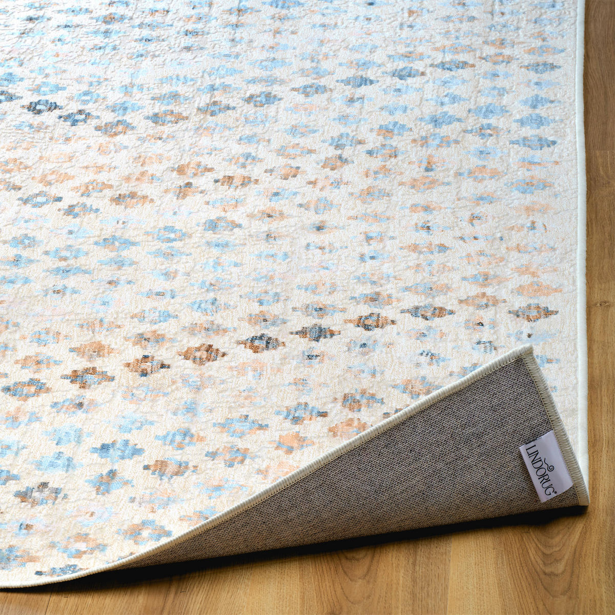 VINTAGE-TEPPICH Ondea Zigira 130/190 cm  in Creme, Pastellblau, Cognac  - Pastellblau/Cognac, Trend, Kunststoff/Textil (130/190cm) - Lindorug