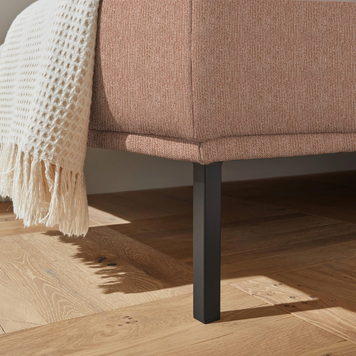 ECKSOFA Flachgewebe Aprikose  - Aprikose/Schwarz, Design, Textil/Metall (270/308cm) - Pure Home Lifestyle