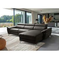 ECKSOFA Lederlook Echtleder Dunkelbraun  - Chromfarben/Dunkelbraun, Design, Leder/Textil (252/179cm) - Livetastic