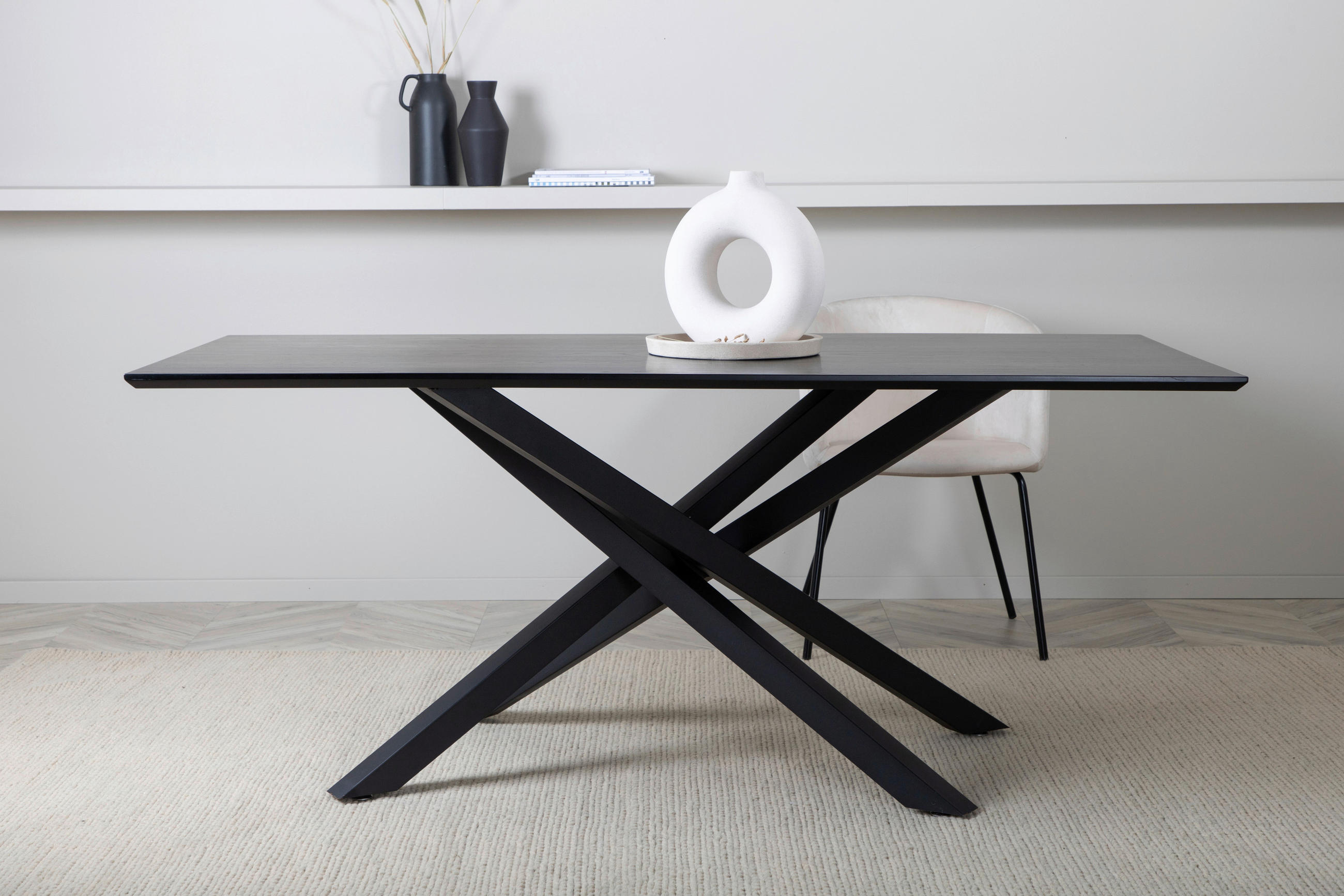ESSTISCH furniert rechteckig Schwarz  - Schwarz, Design, Holzwerkstoff/Metall (180/90/76cm) - Livetastic